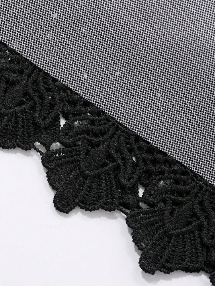 V-Neck Lace Contrast Mesh Swing Slip Dress With High-End Vibe Sundress, Casual Women Dress
