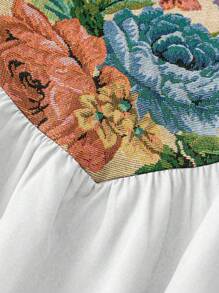 SHEIN LUNE Abito vintage alla francese con stampa di dipinti ad olio di palazzo, colletto quadrato, doppio strato di rouches sul fondo