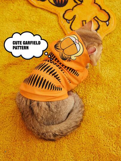 GARFIELD | SHEIN 1pc Orange Cartoon Cat Print Pet Sweatshirt,Cat Clothes, Dog Clothes, Sizes XXS-XXXXL, Extra Small, Extra Large