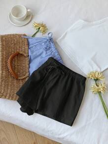 Comfortcana 2pcs Women Linen Striped Shorts, New Arrival - Multicolor - View 4