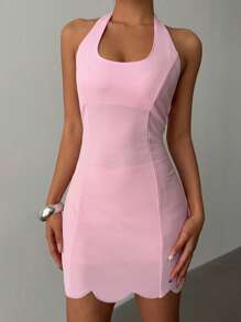 Aloruh 女士纯色蝴蝶结装饰露背吊带粉色迷你连衣裙婚礼宾客礼服女士新娘送礼会礼服白色优雅朴素结婚周年伴娘派对约会性感露背