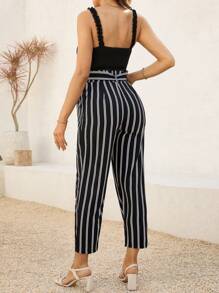 SHEIN 2pcs/Set Pregnant Women Solid Ribbed Tank Top And Ribbed Pants Casual Loungewear - Black - View 2