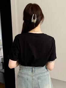 DAZY 女士夏季蝴蝶印花宽松短袖T恤带蝴蝶结可爱上衣、教师装