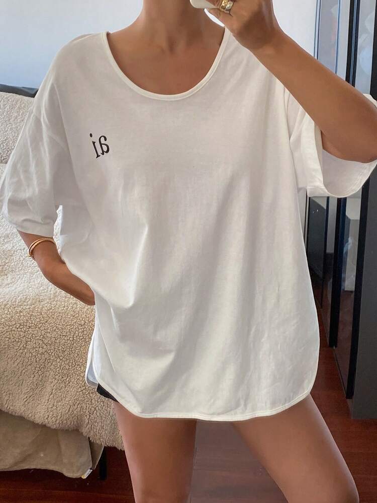 Women Letter Print Oversized Long/Short Sleeve T-Shirt,Fall Clothes