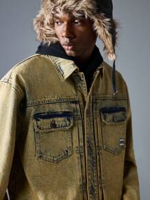 NEON BLANC Men's Street Fashion Woven Denim Jacket, Long Sleeve