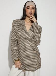COSMINA 女士办公室休闲卡其色短款西装外套连衣裙，适合工作和通勤，春夏季 - 卡其色 - 查看 6