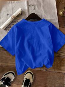 SHEIN Boys' Casual Simple Round Neck T-Shirt Suitable For Summer