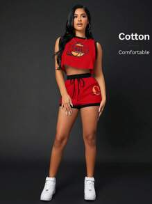 SHEIN SXY Basketball Letter Print Tank Top And Shorts Set For Summer