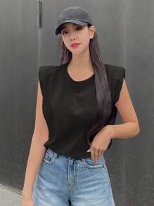 DAZY 净色垫肩背心 学院风上衣 - 黑色 - 查看 6