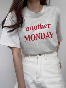 Dazy-Less 字母图案T恤夏季商务休闲女士工作服 - 淺灰色 - 查看 8