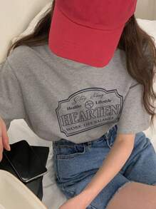 Women's Letter Printed Round Neck T-Shirt Summer - Grey - View 6
