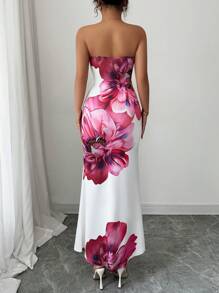 Elenzga Red Floral Dress, Elegant And Graceful, Suitable For Beach, Vacation, Party, Valentine's Day, Cocktail - Multicolor - View 2
