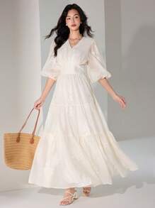 Heiryn Women's Minimalist & Fashionable Long Dress, Suitable For Summer,Graduation Dresses - White - View 5