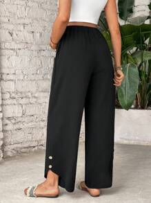 SHEIN Solid Color Asymmetrical Hem Decor Button Maxi Maternity Pants