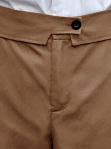 Manfinity Homme Men's Casual Versatile Solid Color Straight Leg Pants - Brown - View 4