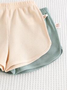 Cozy Pixies 4pcs Baby Boy Set - Solid Color Knitted Soft Round Neck Sleeveless Vest And Elastic Waist Shorts