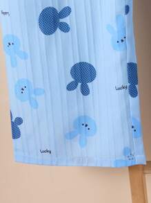 Tween Girl Pink Rabbit Print Long Pants And Short Sleeve Cardigan 2 Pieces Loungewear Set - Baby Blue - View 3