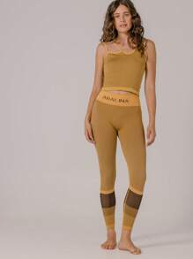Aralina Leggings da donna casual e da fitness con stampe di lettere e righe - Castano - Visualizzare 4