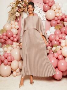 Loomaby 孕妇纯色缎面垂坠连衣裙，简约时尚孕妇装 - 藕粉色 - 查看 6