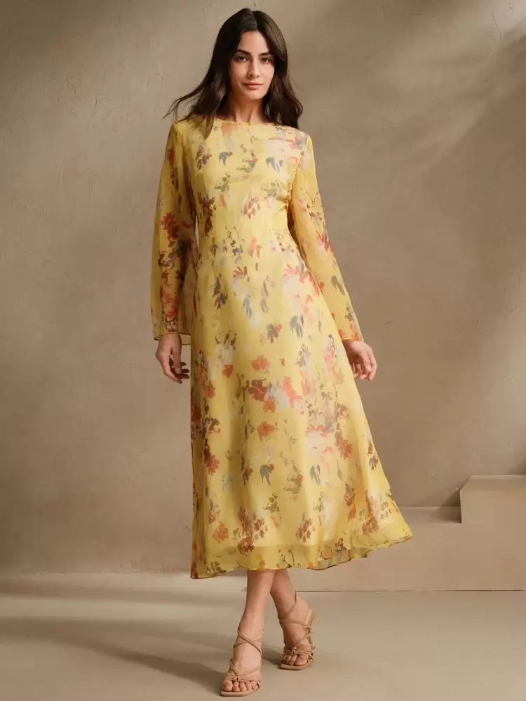 Women's Floral Print Vacation Style Long Sleeve Dress, Elegant And Fashionable