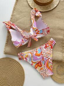 Vaytide Set de 2 piezas de bikini con estampado gráfico y copas duras con cordones para mujeres, ideal para el verano y vacaciones en la playa - Multicolor - Ver 6