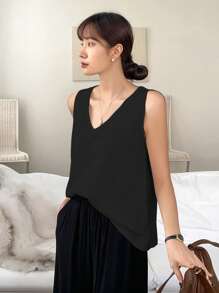 DAZY 纯色休闲商务女式背心夏季 - 黑色 - 查看 3