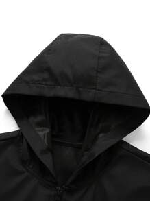 Manfinity Homme Chaqueta casual con capucha con cremallera de unicolor de manga larga para hombre, chaqueta táctica para hombre, otoño - Negro - Ver 4