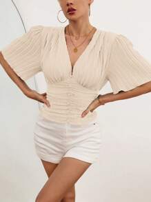 Chiquease Women's Shirred Gathered Waist Shirt