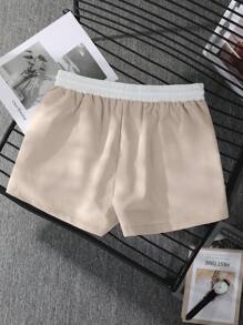 Manfinity Homme Pantalones cortos casuales con cordón en la cintura de corte holgado para hombres, ropa de hombre