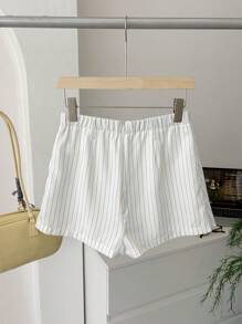 SHEIN LUNE A-Line Letter Embroidery Waist Slimming Stripe Mini Skirt-Shorts For Women Gyaru Old Money Micro Shorts Old Money Style Women Skorts For Women. Micro Shorts High Waisted Shorts - Black and White - View 3