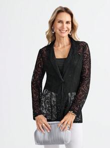 Miaspire Elegant Black Lace Women's Thin Blazer Jacket