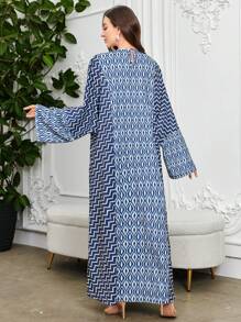 Al Najma 女士土耳其和阿拉伯风格长款印花拼布束腰外衣 - 彩色 - 查看 2