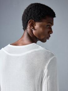 NEON BLANC Men's Street Style White Knitted Crewneck Long Sleeve Sweater, For Fall Winter - White - View 6