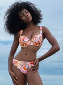 Vaytide Set de 2 piezas de bikini con estampado gráfico y copas duras con cordones para mujeres, ideal para el verano y vacaciones en la playa - Multicolor - Ver 5