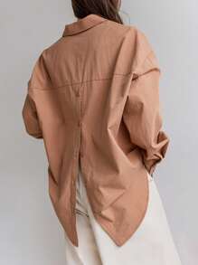 Dazy-Less Women's Solid Color Long Sleeve Casual Business Shirt,Fall Women Clothes - Coral Orange - View 12