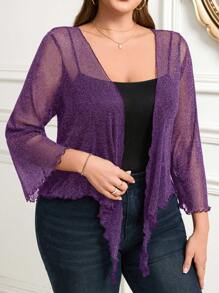 Gownix Hollow Lace-Up Ruffle Hem Short Cardigan Blouse With Puff Sleeves, Plus Size, Carnival Costume - Purple - View 6