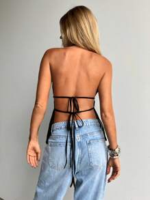 Aloruh Blusa bohemia sexy con cuello de halter, bordada con lentejuelas y espalda descubierta, para uso occidental, conciertos, festivales de música electrónica y verano