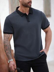 Manfinity Homme Plus Size Men's Casual Polo Shirt, Minimalist Fashion For Daily Wear - Black - View 3