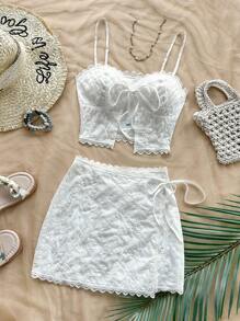 Soleia Bohemian ,Boho, Romantic Floral ,Vacation, Floral 4th Of July Clothes Summer Two Pieces Set Rave Outfits Festival Festival New Years Eve Outfits/Coquette Outfitcold Weather Outfits/Ice Skating Outfitidate Night Outfit Vacation Outfits Woman Women's Resort Style Floral Embroidery Cami Top & Mini Skirt, Multi-Occasion, Matching Sets, Two Pieces Summer Beach Vacation Outfit Set