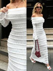 Forever 21 Women's Elegant Solid Color Off The Shoulder Fitted Dress - Apricot - View 3