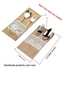 SHEIN 11*22Cm 亚麻蕾丝餐具架餐具袋，银器架刀叉袋亚麻餐巾袋，适用于婚礼派对、生日派对、家庭聚会、餐厅装饰礼物 5件/10件/20件/30件可选 - 彩色 - 查看 3
