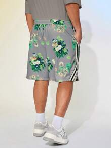 Manfinity VCAY 大码男士宽松网眼面料休闲植物印花短裤 - 彩色 - 查看 7