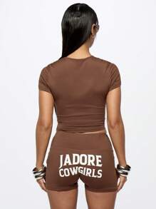 SUMWON WOMEN Jadore Cowgirls Statement Crop Top Baby Tee Western Style Short Sleeve Fitted Festival Concert Streetwear Y2K Aesthetic Summer Fashion Tshirt