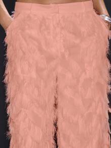 MUSERA Frayed Layered Slant Pockets Trousers Ibiza, Holiday, Club - Pink - View 5