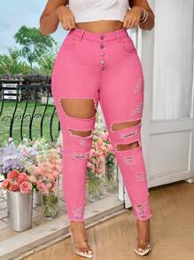 SHEIN SXY Quần Jeans Skinny Co Giãn Màu Hồng Thời Trang Gợi Cảm Cho Nữ Cỡ Lớn - Hồng - Xem 3