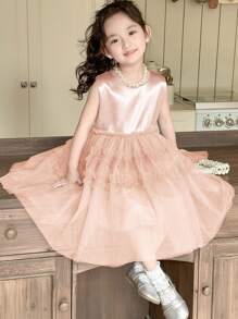 DAZY Young Girls Crew Neck Sleeveless Mesh Tulle Dress, Summer - Pink - View 4