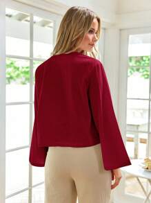 SHEIN VCAY Blusa de corte holgado, manga acampanada, ajuste regular, de tela tejida casual para mujer - Burdeos - Ver 2