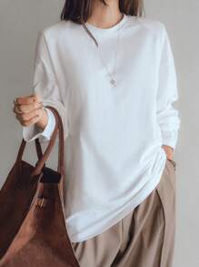 Dazy-Less Casual Loose Solid Color Long Sleeve Women T-Shirt,Business Casual Women