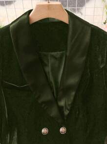 SHEIN ChicEase Satin & Velvet Patchwork Long Casual Blazer Jacket, Autumn/Winter Fall Cloth For Women - Dark Green - View 5