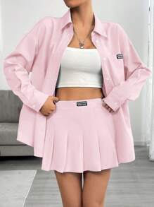 Comfortcana 2 件套女士新款衬衫和百褶裙 - 粉色 - 查看 6